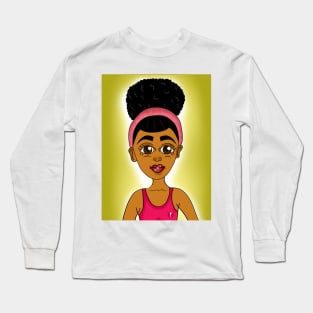 cute black girl digital art with afro Long Sleeve T-Shirt